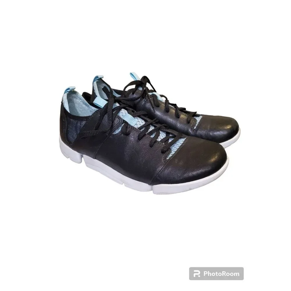Clarks Women 8.5 Tri Active Trigenic Black Leather Sneaker Shoes